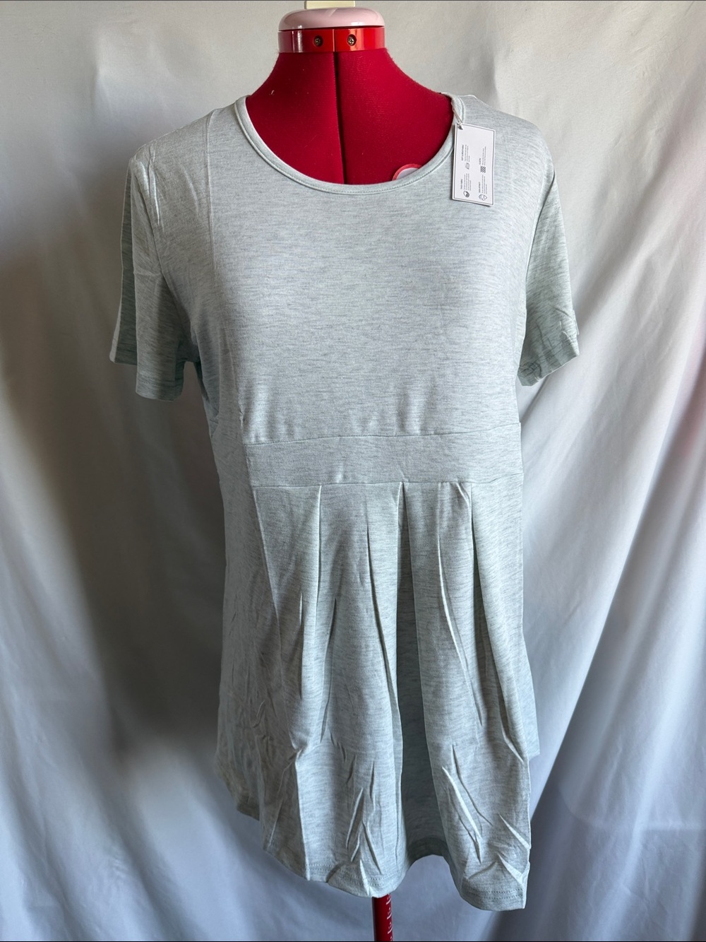 Light Gray Pleated Short-Sleeve Tunic Top LL78
